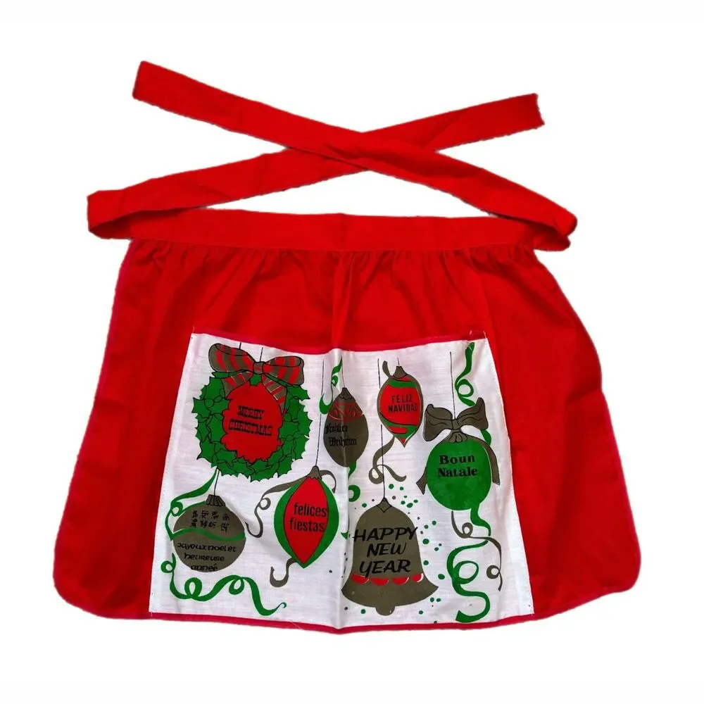 Vintage Apron Christmas Around World Retro 70s Holiday Cottage Festive